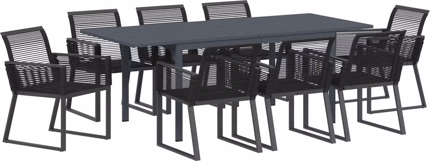 Set da Pranzo per Giardino 9 pcs Nero polyrattan
