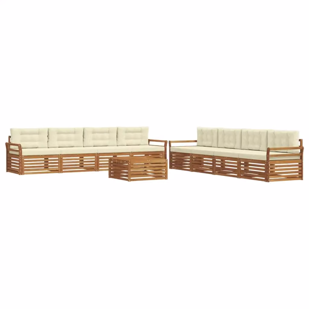Set di divani da esterno a forma di U vidaXL in legno di acacia con cuscini beige e bianco e tavolino da giardino – 2