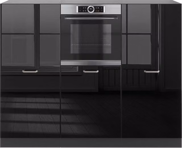 Cucina componibile moderna Vicco R-Line Nero lucido e Antracite, larghezza 180 cm, senza piano di lavoro
