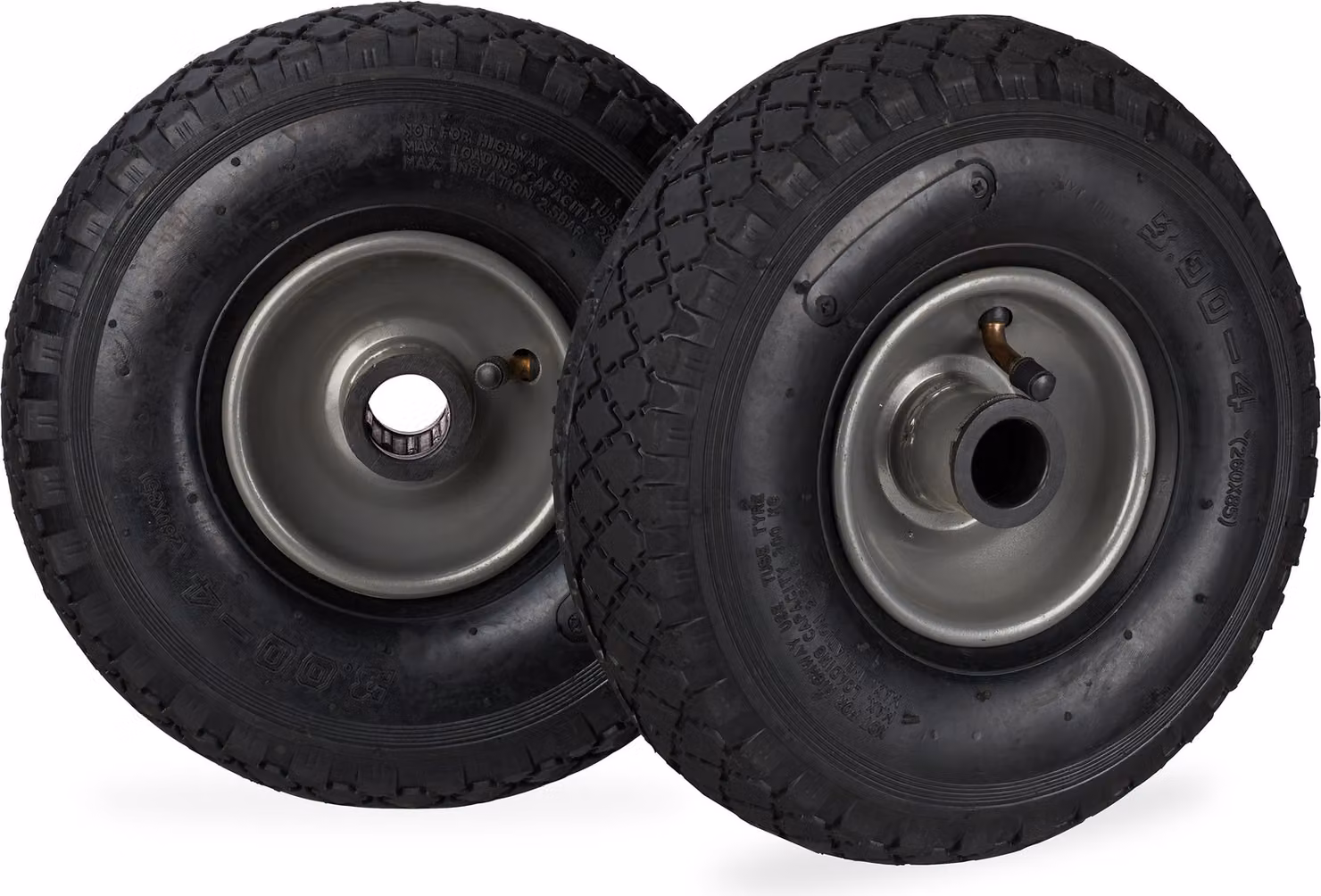 Relaxdays, set di 2 ruote per carrelli, misura 3.00-4, ruota completa con pneumatico e cerchio in acciaio, diametro dell'asse 25 mm, colore nero-grigio