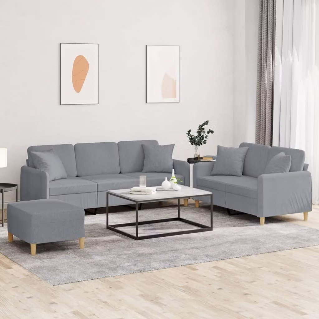 Maison Exclusive - Set divano 3 pezzi con cuscini in tessuto grigio chiaro