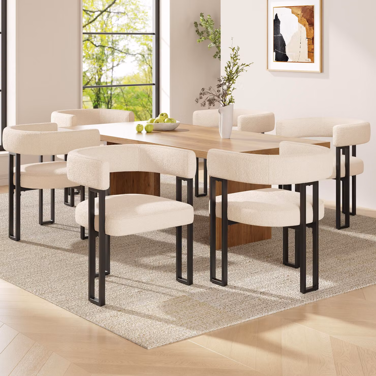 Set di 6 sedie da pranzo Flieks, sedia da pranzo in tessuto di agnello, sedia da cucina imbottita con schienale, beige