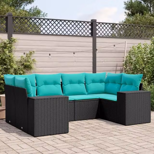 Set Divani da Giardino 6 pz con Cuscini Nero in Polyrattan 3222976
