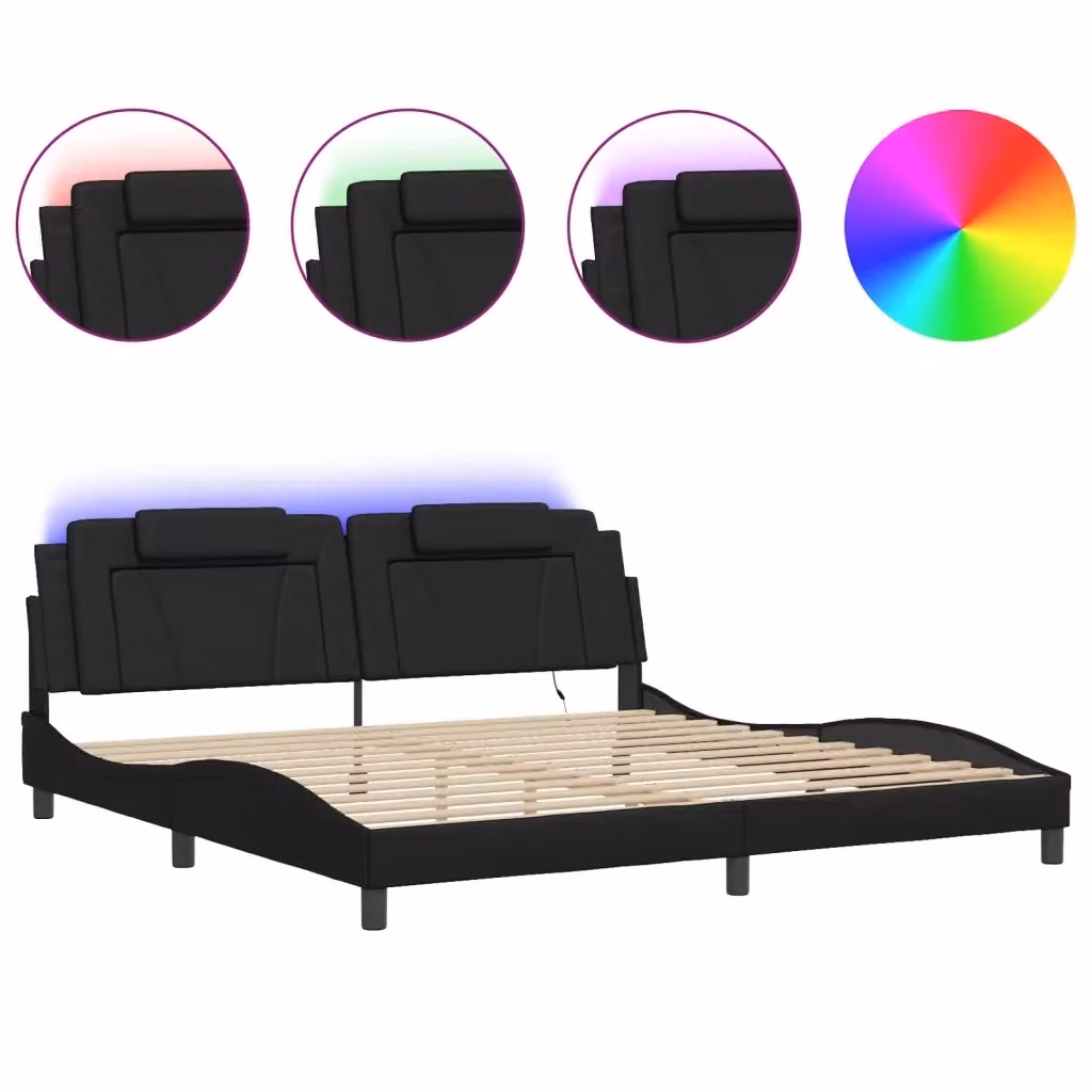 Letto contenitore Viana vidaXL con illuminazione LED e porta di ricarica USB, Nero, L/P/H: 200 x 200 x 35 cm – 2