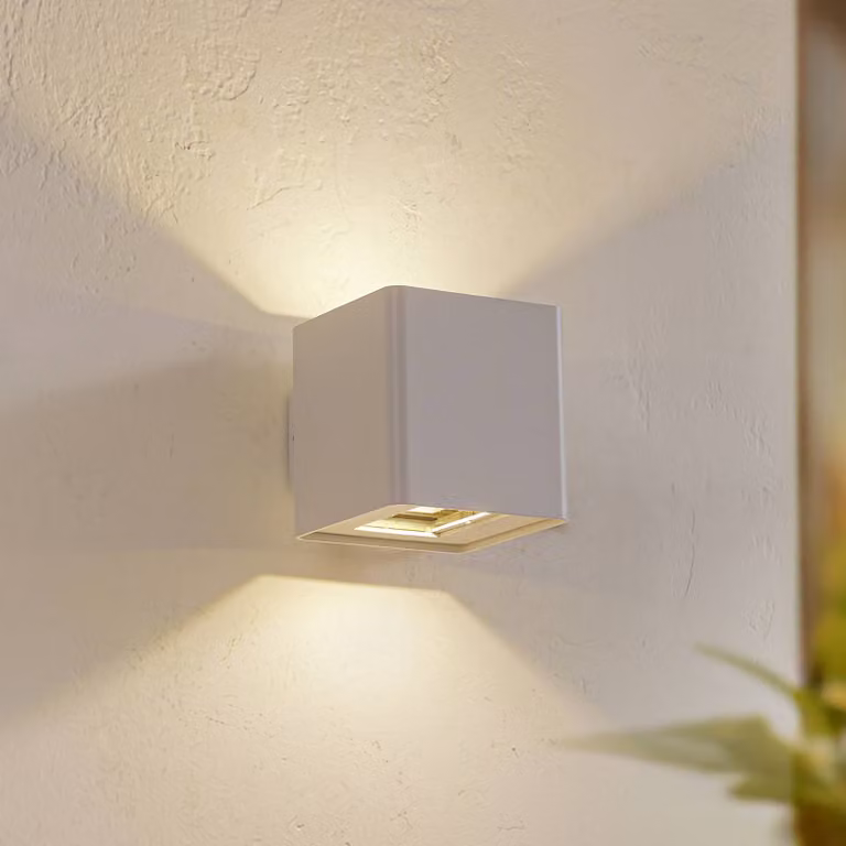Applique da esterni a LED Aaron Lucande, Bianco / Opale, Alluminio, Moderno, Applique LED da esterni