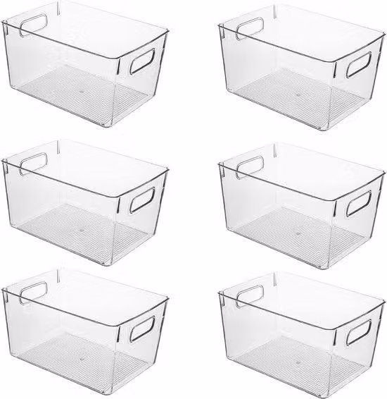 Scatole portaoggetti in plastica trasparente per frigorifero, armadio, cucina, alimenti, frutta, verdura e vestiti (set da 6)