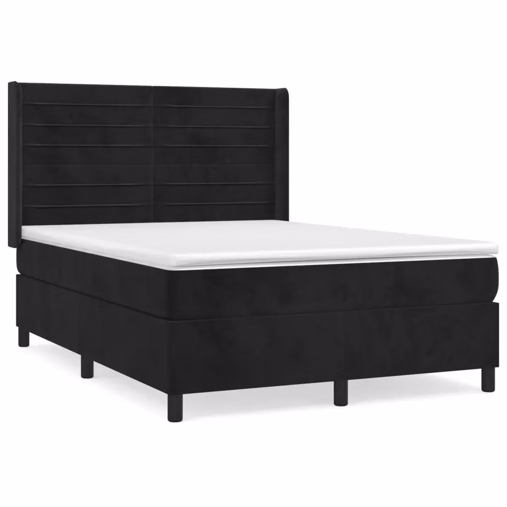 Letto Ibrido vidaXL con Giroletto a Molle e Materasso in Velluto Nero e Bianco L/P/H: 193 x 147 x 128 cm – 2