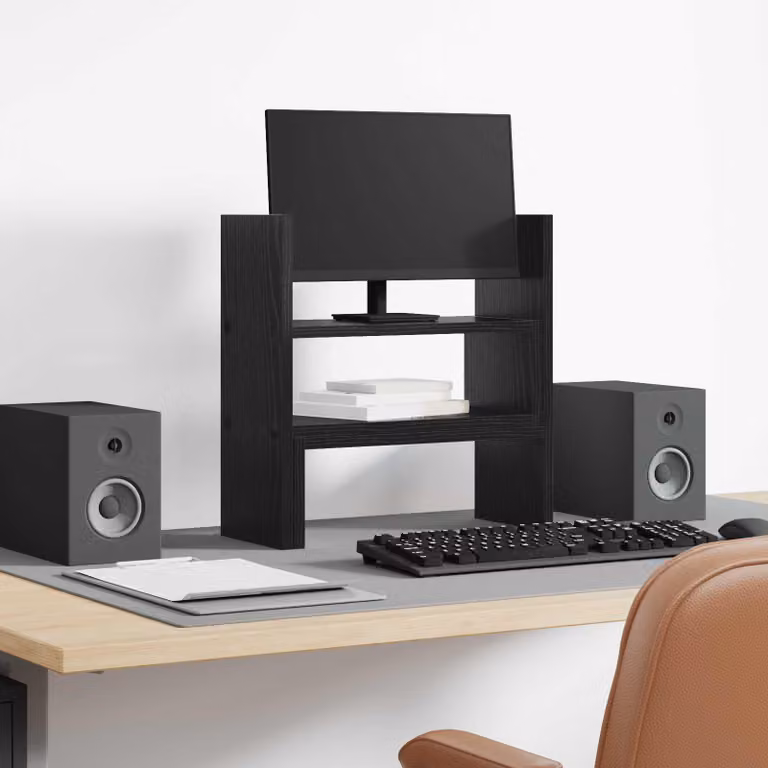 Maison Exclusive - Support per monitor da scrivania, colore nero, finitura effetto legno di quercia, materiale: pannello di legno