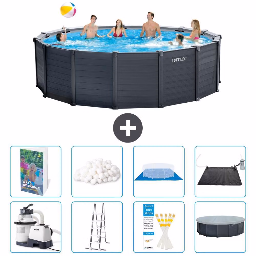 Pannello per piscina in grafite, modello Rund - 478x124 cm - composto da 7 elementi, codice prodotto S534