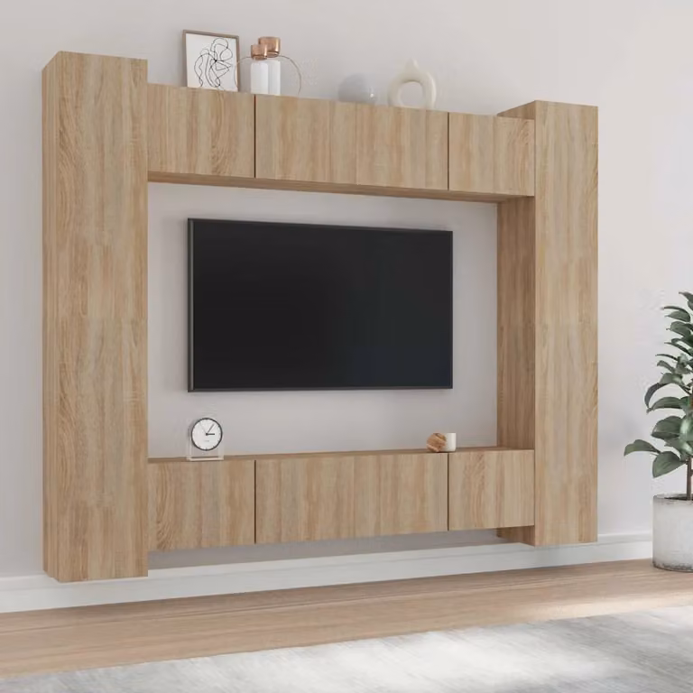 Set di mobili porta TV vidaXL composto da 8 pezzi in legno multistrato e MDF, colore marrone, stile classico per soggiorno