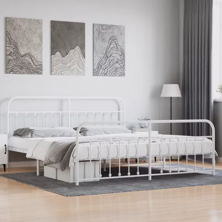 vidaXL Giroletto con testiera e pediera in metallo bianco 200x200 cm - Giroletto - Cornici per letti - Giroletto - Letto