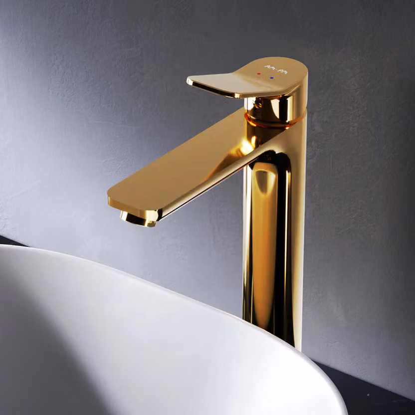 Miscelatore monocomando per lavabo, finitura oro, per bagno. Adatto per lavabi a incasso