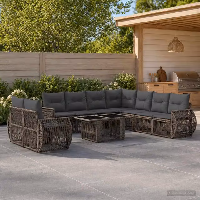 Set Divano da Giardino 10 pz Grigio e Grigio Scuro polyrattan 3436964
