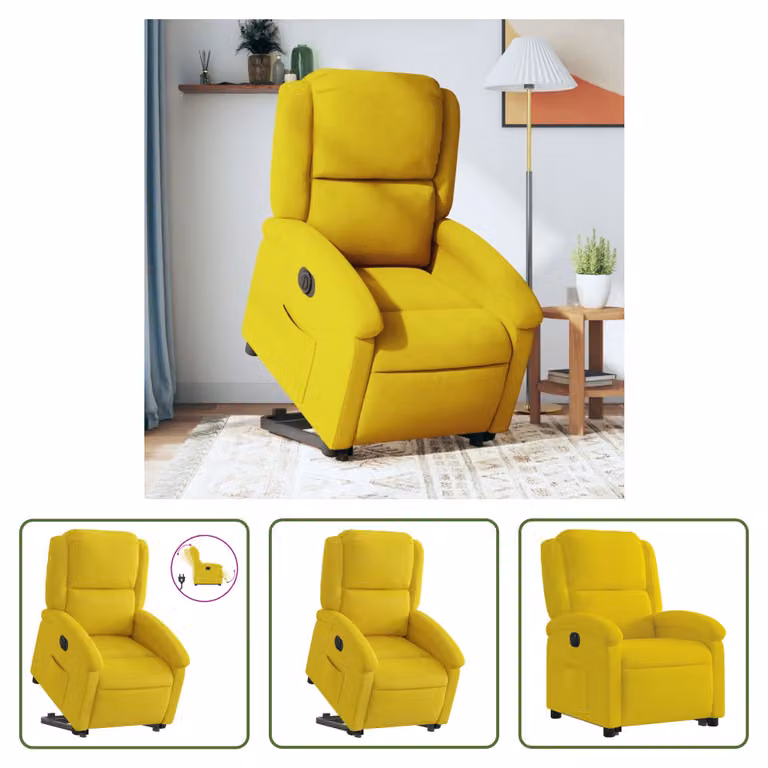 The Living Store Recliner con ausilio per l'appoggio elettrico in velluto giallo