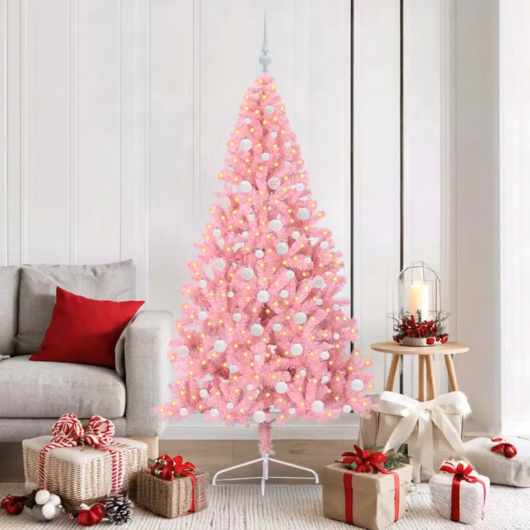 vidaXL Albero di Natale artificiale con luci integrate Rosa 180 cm PVC