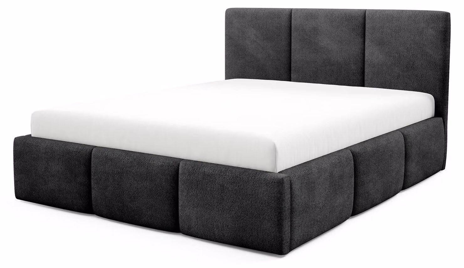 Letto imbottito con contenitore integrato, modello Melora, colore nero vulcanico, dimensioni 180 x 200 cm