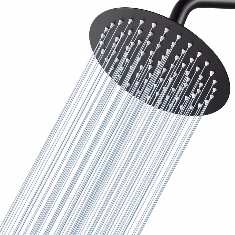Doccia a soffione Regendusche, diametro 20 cm, rotonda, finitura opaca nera, acciaio inossidabile 304, a risparmio idrico, con ugelli anti-intasamento