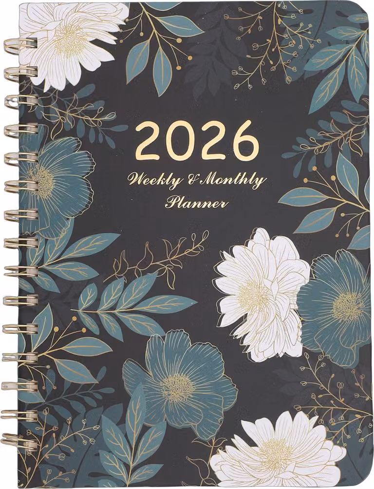 Agenda settimanale e mensile 2026, 215 x 155 mm, 140 pagine, raffinata copertina floreale, agenda A5