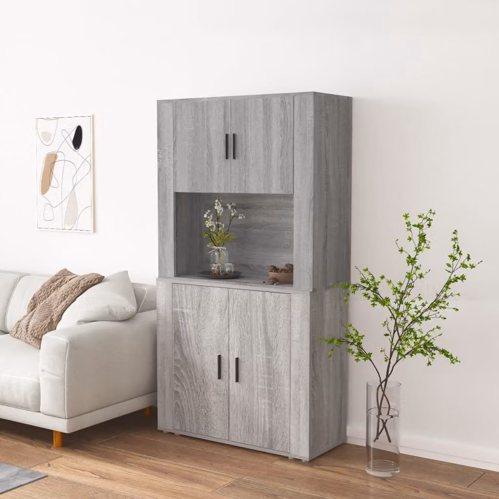 Credenza moderna vidaXL in legno multistrato e MDF, colore grigio, sospesa a parete, L: 70 cm, P: 33 cm, H: 33 cm