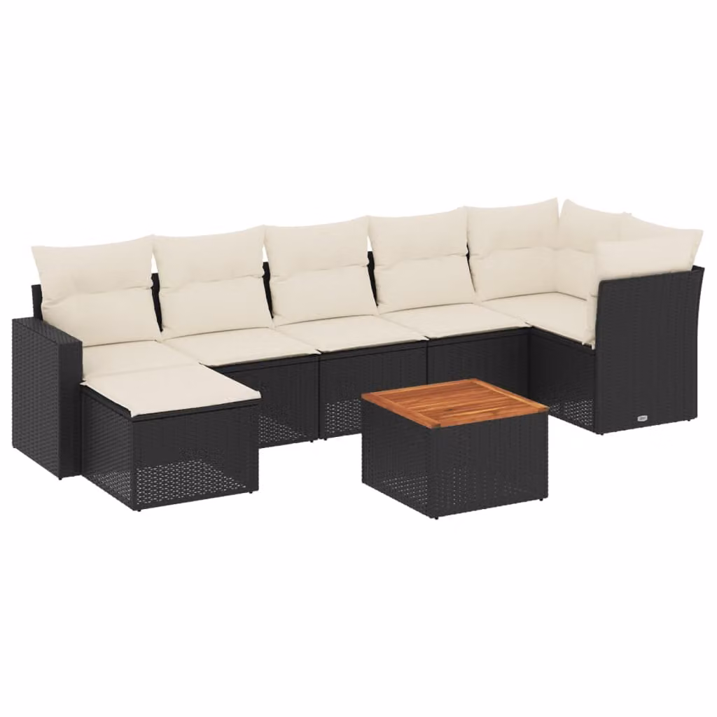 Set Divani da Giardino con Cuscini 8 pz Nero in Polyrattan