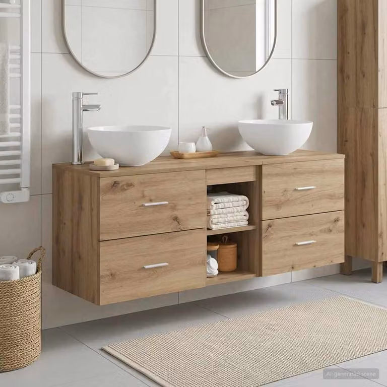Set di mobili da bagno moderni vidaXL in legno rovere marrone, composto da 3 pezzi con base lavabo e pensili a parete