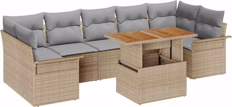 Set Divano da Giardino 8 pcs Beige Poly Rattan