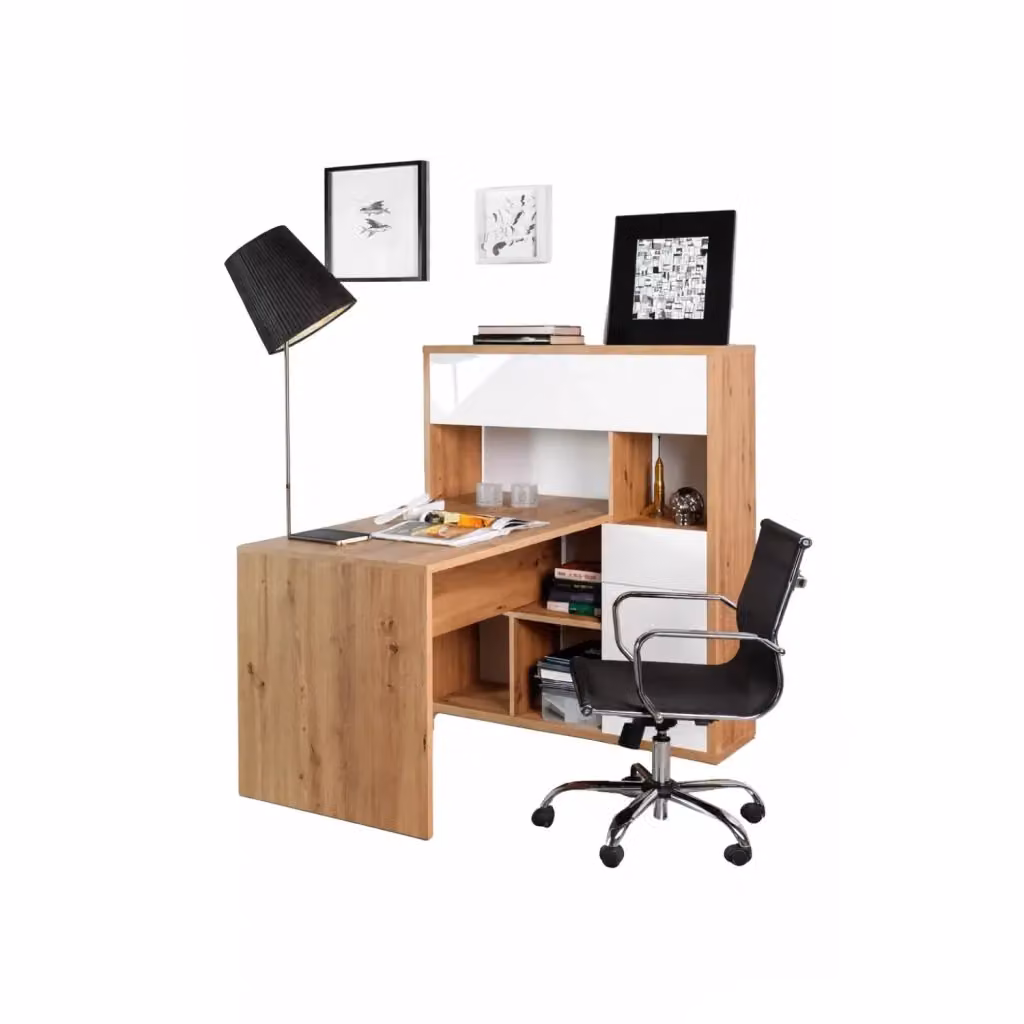Combo scrivania e scaffale moderno IPERBRIKO in rovere color marrone L: 130,9 cm, P: 132,5 cm, H: 109,7 cm – 2