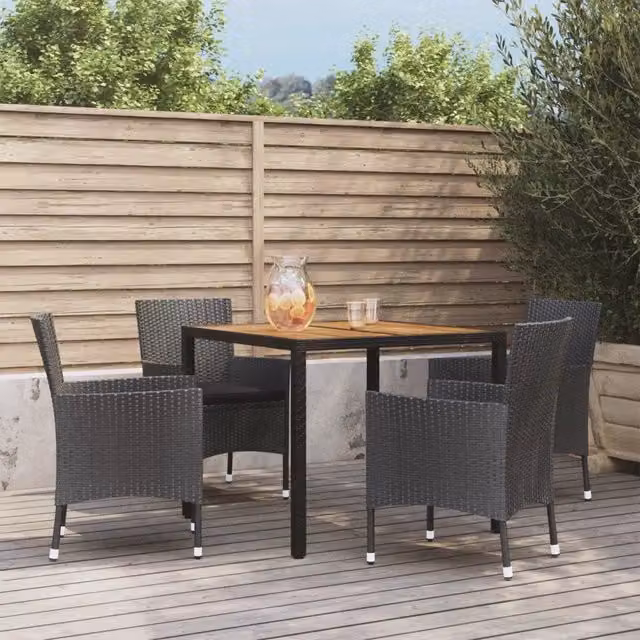Set da Pranzo da Giardino 5 pz Nero con Cuscini in Polyrattan 3187397
