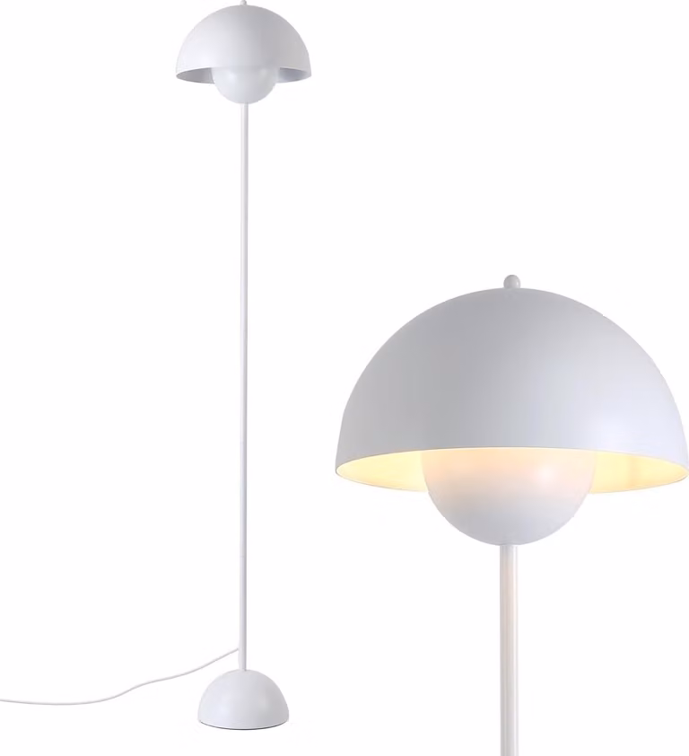 Lampada da terra classica bianca dal design nordico con paralume e base parabolica, attacco E27 per soggiorno, sala da pranzo, camera da letto