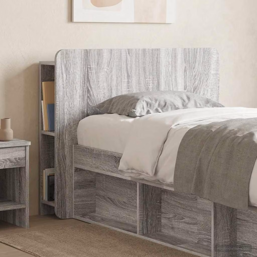 Testata del letto moderna vidaXL in legno ingegnerizzato Grigio con ripiano integrato e scomparti laterali