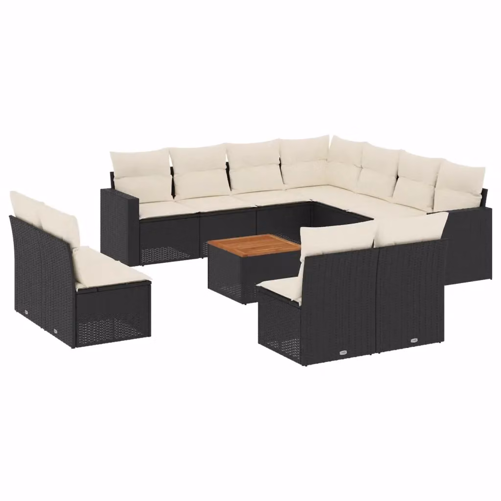 Set di divani da giardino vidaXL in polyrattan con cuscini e tavolino da esterno nero – 2