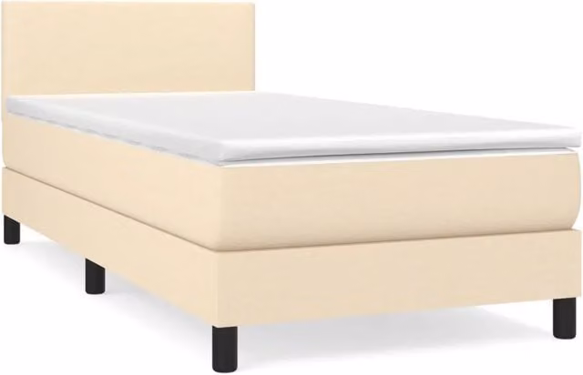 Letto singolo | Letto per adulti | Giroletto a Molle con Materasso Crema 90x200 cm inTessuto