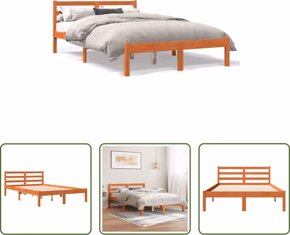 The Living Store letto in legno massiccio senza materasso cera marrone 150x200 cm legno di pino