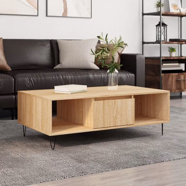 The Living Store tavolino in rovere Sonoma 104x60x35 cm materiale a base di legno