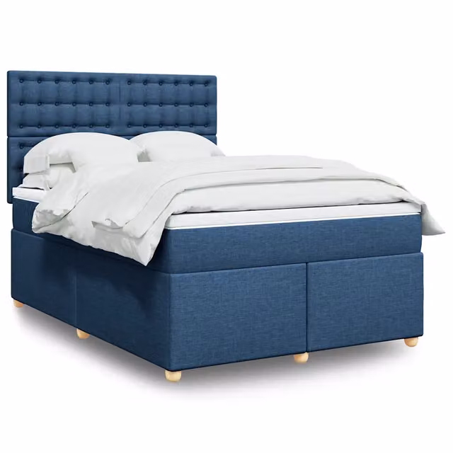 Letto Ibrido vidaXL con Giroletto a Molle e Materasso Blu e Bianco L/P: 140 x 190 cm