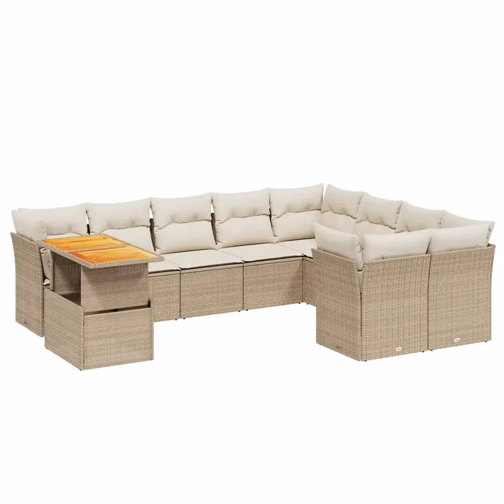 Set Divano da Giardino VIDAXL in Polyrattan con Cuscini Beige, Design Moderno a L per 10 Persone – 2