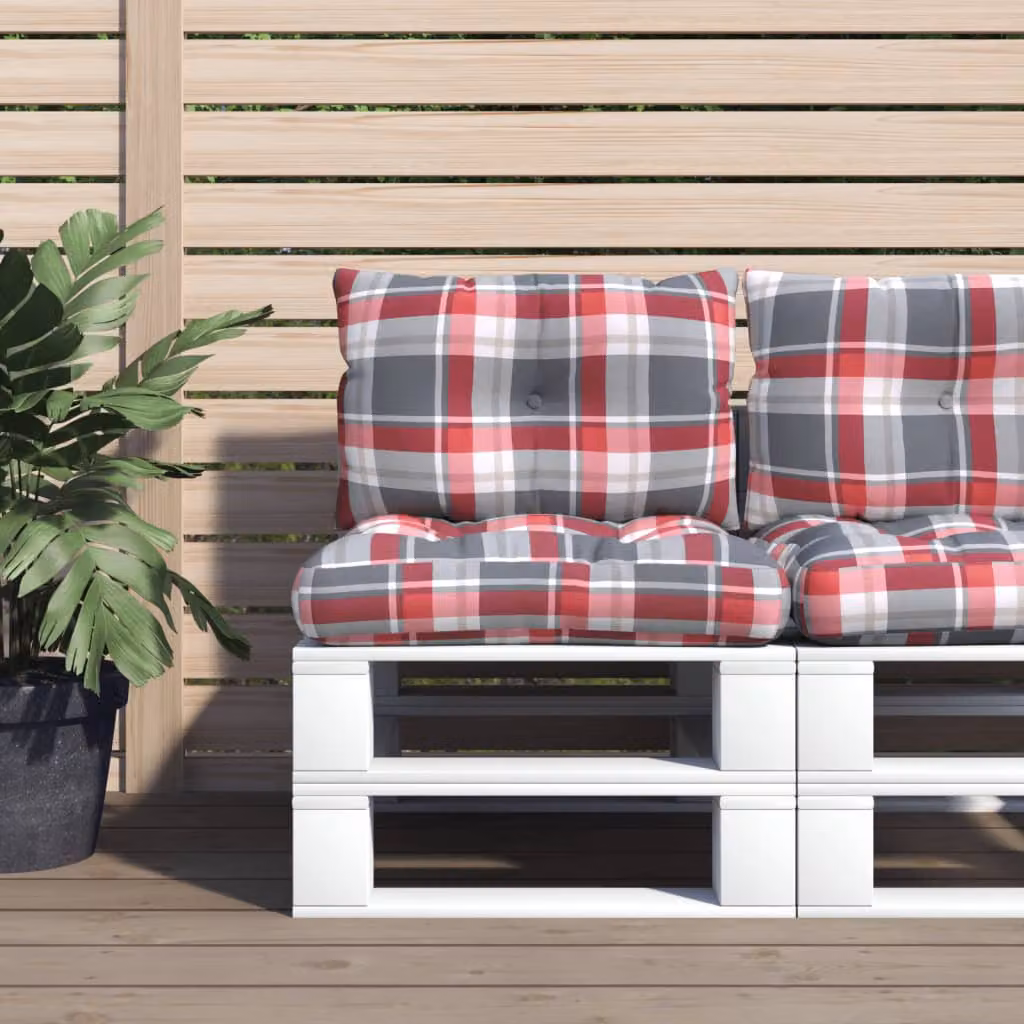 vidaXL Set di 2 Cuscini per Pallet Rossi a Quadri in Poliestere Idrorepellente e Resistente ai Raggi UV L/P/H: 61,5 x 60 x 10 cm