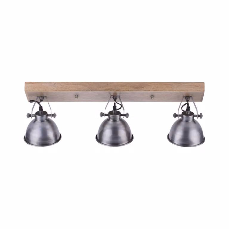 Applique a soffitto, ferro, legno, spot orientabili, L 74 cm