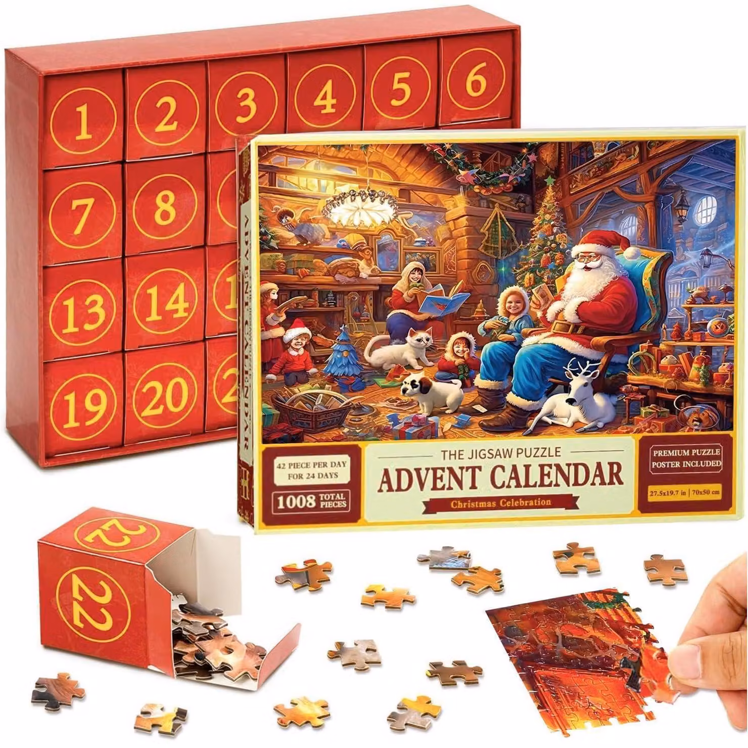 Calendario dell'Avvento con puzzle da 1008 pezzi, diviso in 24 scatole, ideale per adulti, per contare i giorni fino al Natale