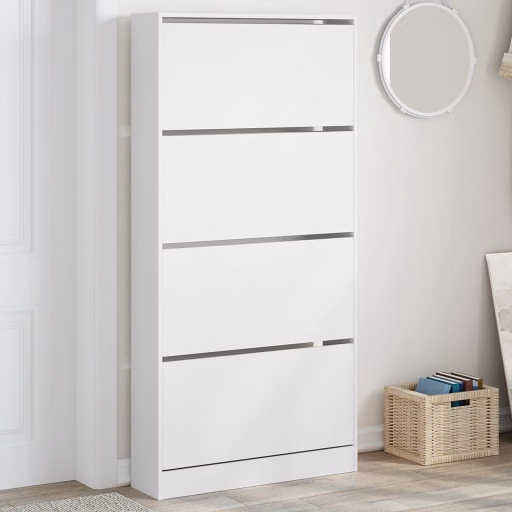 Scarpiera moderna vidaXL con 4 cassetti ribaltabili bianca L: 80 cm, P: 21 cm, H: 163,5 cm