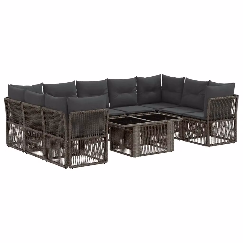 Set Divano da Giardino vidaXL in Polyrattan Grigio con Cuscini e Tavolino da Esterno a Forma di U – 2
