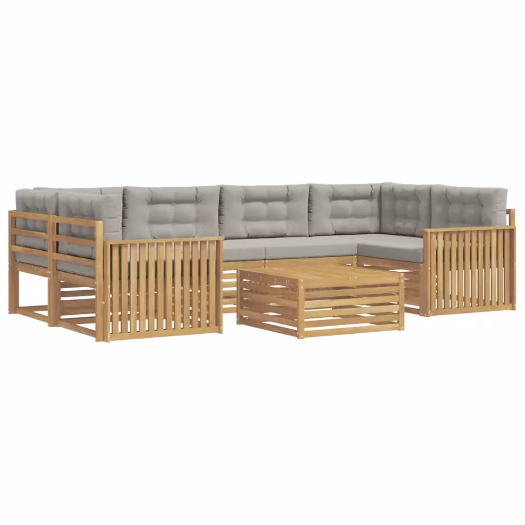Set di divani da esterno 7 pezzi vidaXL in legno di acacia con tavolino e cuscini Bianco e Grigio – 2