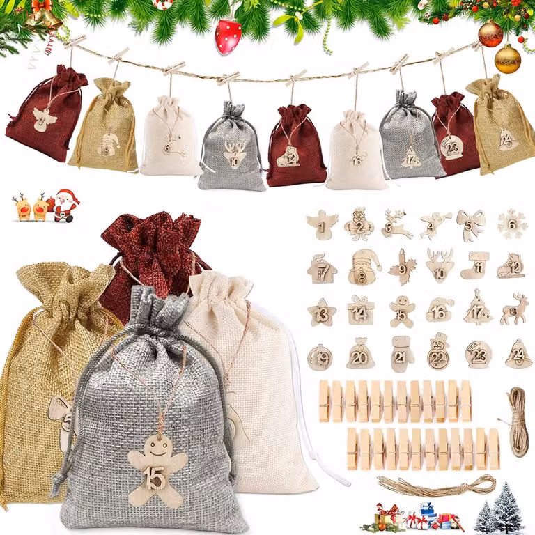 Calendario dell'Avvento per riempire 24 sacchetti regalo di Natale