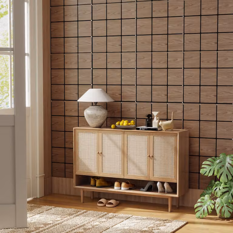 Set di 4 pannelli acustici assorbenti in legno Costway, decorazione per parete e soffitto, colore marrone, 62 x 62 cm