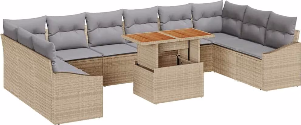 Set Divano da Giardino 11 pcs Beige Poly Rattan