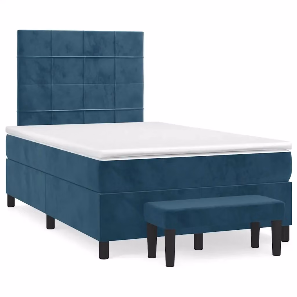 Letto con Giroletto a Molle e Materasso Ibrido vidaXL in Velluto Blu e Bianco L/P/H: 120 x 200 x 50 cm – 2
