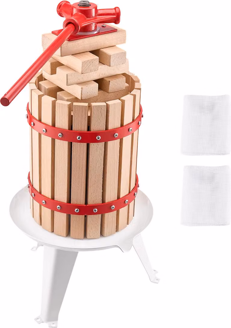SucceBuy Torchio manuale per frutta con cesto in legno, 6 litri, ideale per la produzione di vino e succhi di frutta
