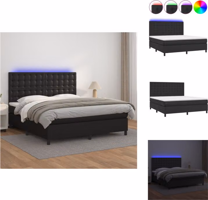 vidaXL Letto a molle con materasso e LED nero 160x200 cm in Similcuoio - Letti e strutture letto