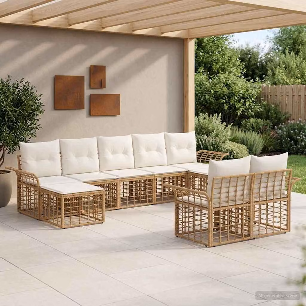 Maison Exclusive - Set da esterno per divano, 9 pezzi. Tessuto in poliestere, colore naturale e crema