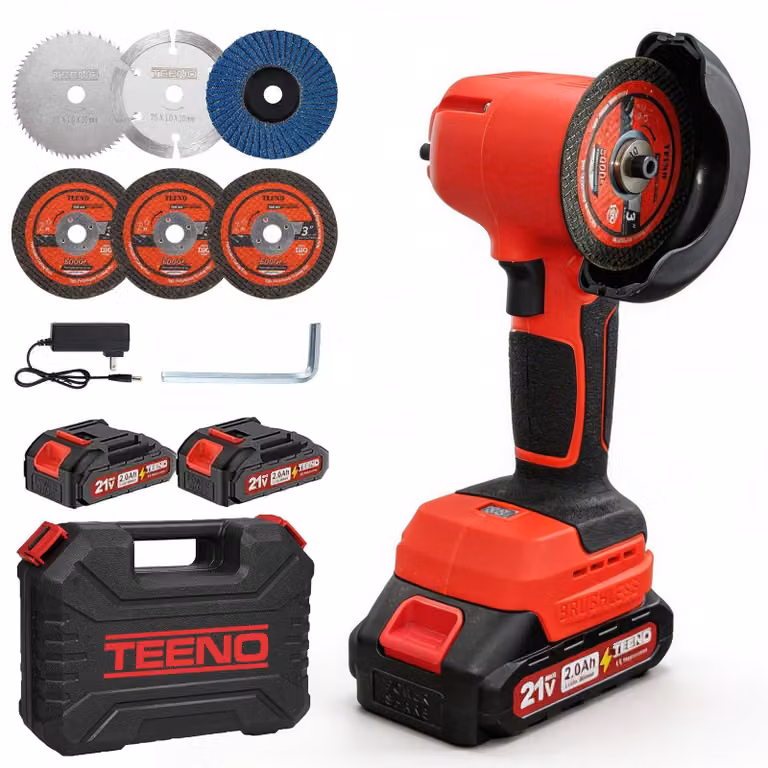 Smerigliatrice angolare, 21 V, 19.500 giri/min, con 2 batterie da 2000 mAh